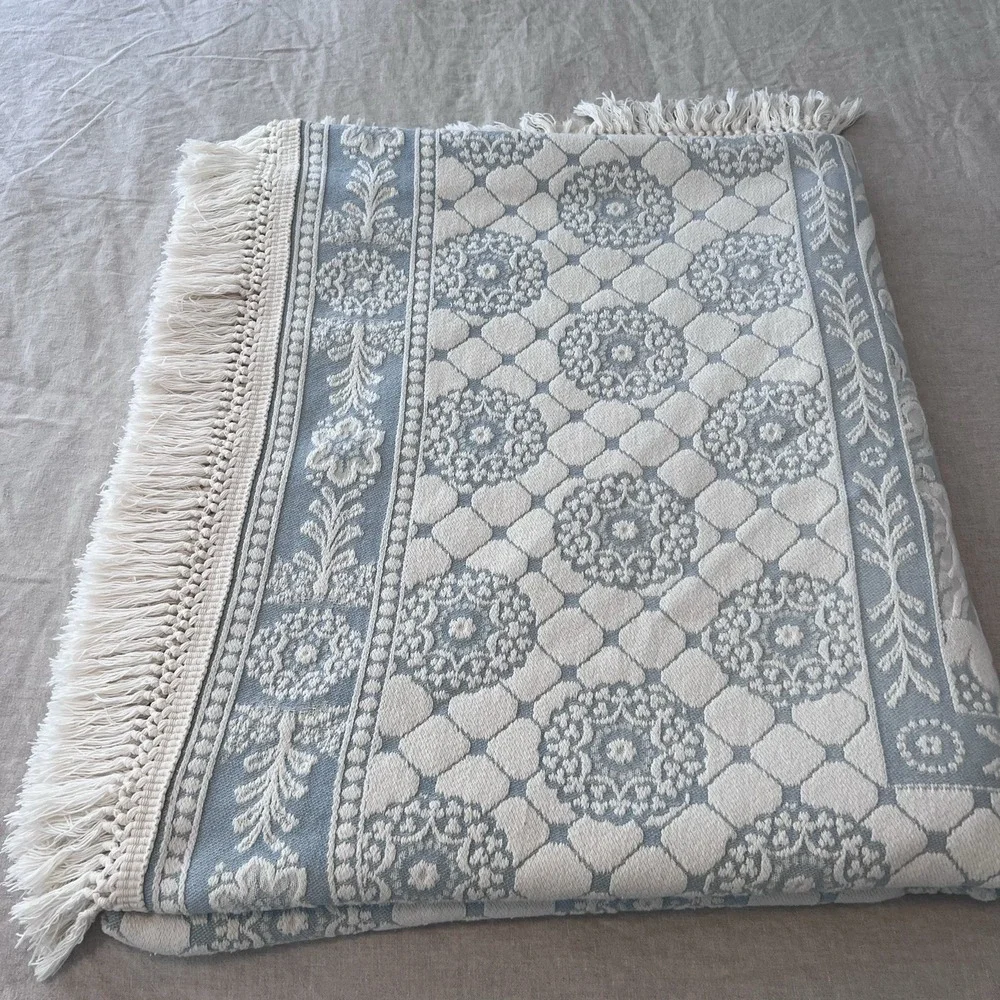Vtg. Crown Crafts WOVEN BLUE WILLIAMSBURG Cotton FULL BEDSPREAD - 90